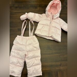 Polo Ralph Lauren Baby Girls Quilted Snowsuit 9 Months 2-Piece Set Mittens Pink